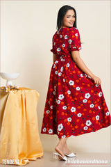 Tendenza Floral Printed V Neck Maxi Dress