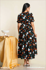 Tendenza Floral Printed V Neck Maxi Dress