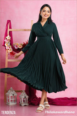 Tendenza Lapel Collar Pleated Maxi Dress