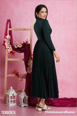 Tendenza Lapel Collar Pleated Maxi Dress