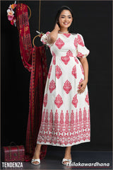 Tendenza Crew Neck Puff Sleeve Midi Dress