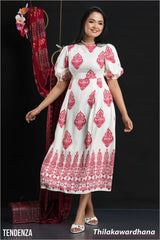 Tendenza Crew Neck Puff Sleeve Midi Dress