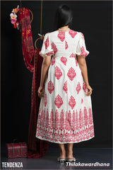 Tendenza Crew Neck Puff Sleeve Midi Dress