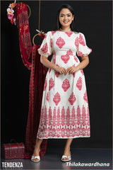 Tendenza Crew Neck Puff Sleeve Midi Dress