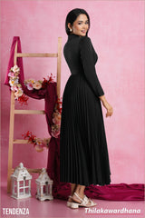 Tendenza Lapel Collar Pleated Maxi Dress