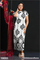 Tendenza Short Sleeve Printed Long Dress