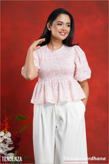 Tendenza Puff Sleeve Smocked Cutloan Top