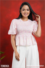 Tendenza Puff Sleeve Smocked Cutloan Top