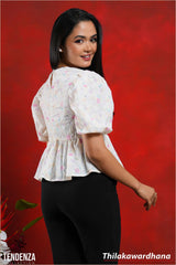 Tendenza Puff Sleeve Smocked Cutloan Top