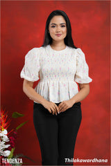 Tendenza Puff Sleeve Smocked Cutloan Top