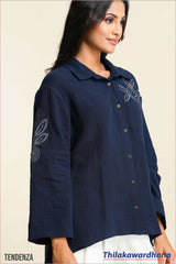 Tendenza Balloon Sleeve Embroidered Shirt