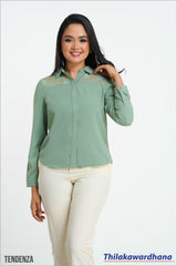 Tendenza Lace Insert Long Sleeve Top