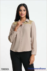 Tendenza Lace Insert Long Sleeve Top