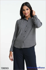 Tendenza High Neck Print Bishop Sleeve Top