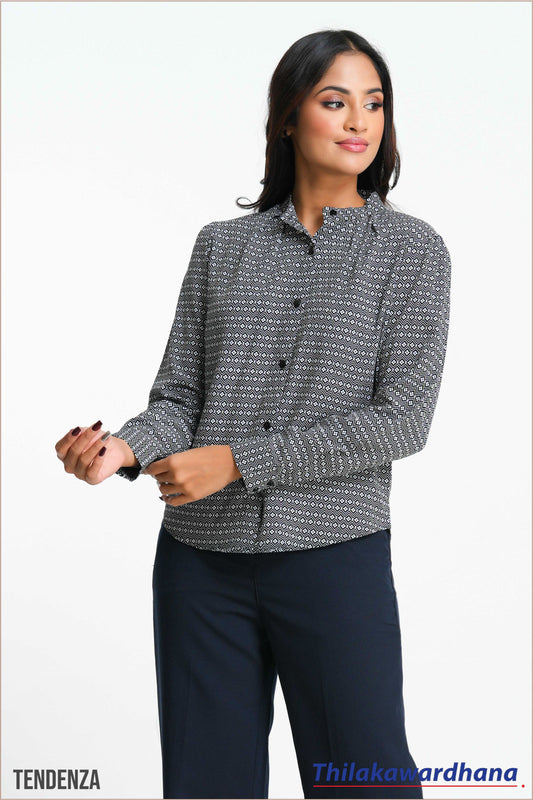 Tendenza High Neck Print Bishop Sleeve Top