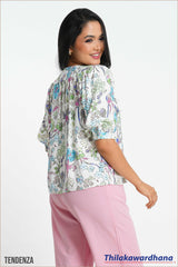 Tendenza Balloon Sleeve Printed Top