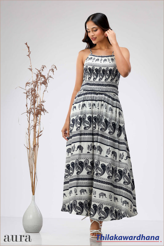 Aura Strappy Printed Midi Dress