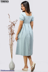 Tendenza Pintuck Detailed Puff Sleeve Dress