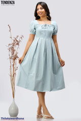 Tendenza Pintuck Detailed Puff Sleeve Dress