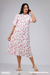 Tendenza Puff Sleeve Frilled Hem Midi Dress