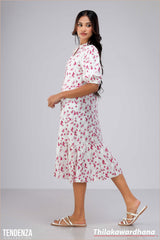 Tendenza Puff Sleeve Frilled Hem Midi Dress