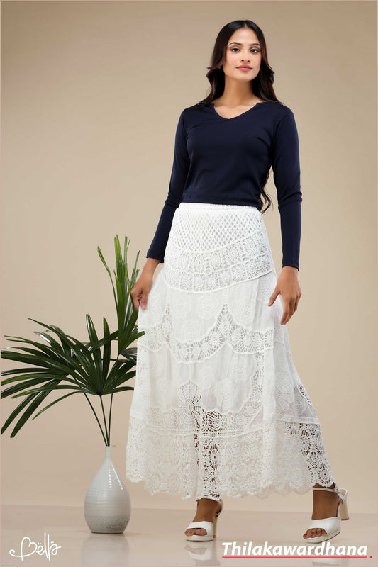 White Crochet Flare Skirt - Free Size
