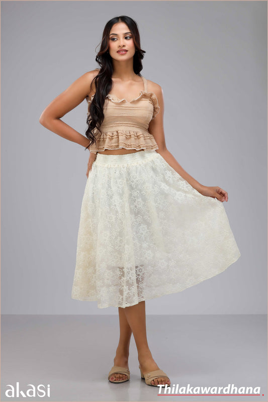 Floral Lace Midi Skirt - Free Size