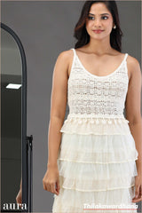 White Blossom Tier Maxi Dress - Free Size