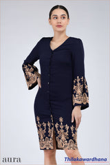 Aura Floral Embroidered Flare Sleeve Dress