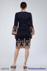Aura Floral Embroidered Flare Sleeve Dress