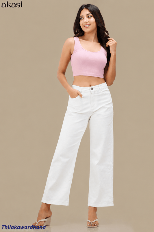 Mid Waist White Jean