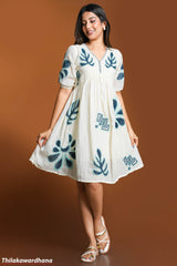 Ivory Garden Swing Embroidered Dress