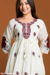 Rosé Bloom Midi Embroidered Dress
