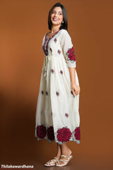 Rosé Bloom Midi Embroidered Dress
