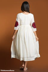Rosé Bloom Midi Embroidered Dress