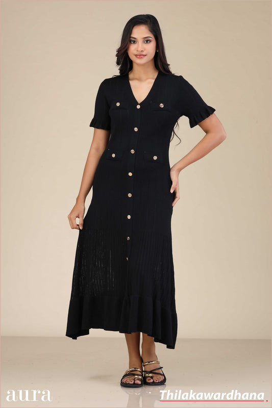 Textured Knit Maxi Dress - Free Size