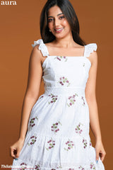 Aura White Blossom Embroidered Cutlone Dress