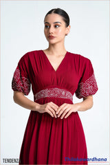 Tendenza Puff Sleeve Embroidered Dress