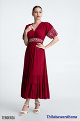 Tendenza Puff Sleeve Embroidered Dress