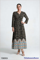 Tendenza Boho Long Sleeve Maxi Dress