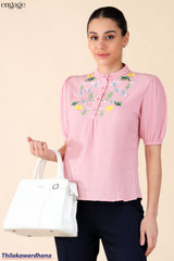 Engage Short Sleeve Embroidered Comfy Blouse