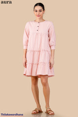 Aura Blush Check Tier Dress