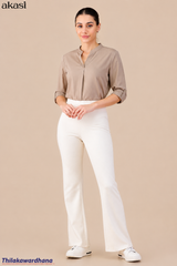 Akasi Ivory Textured Flare Pant