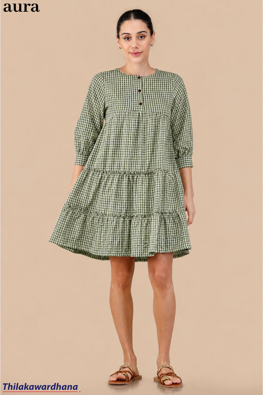 Aura Blush Check Tier Dress