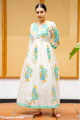 Turquoise Floral Embroidered Maxi Dress