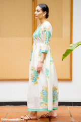 Turquoise Floral Embroidered Maxi Dress
