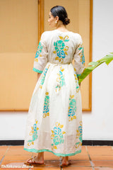 Turquoise Floral Embroidered Maxi Dress