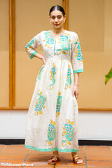 Turquoise Floral Embroidered Maxi Dress