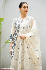 Ivory Blossom Embroidered Cotton 3 Piece Suit Set
