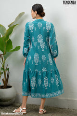 Tendenza Half Placket Long Sleeve Maxi Dress